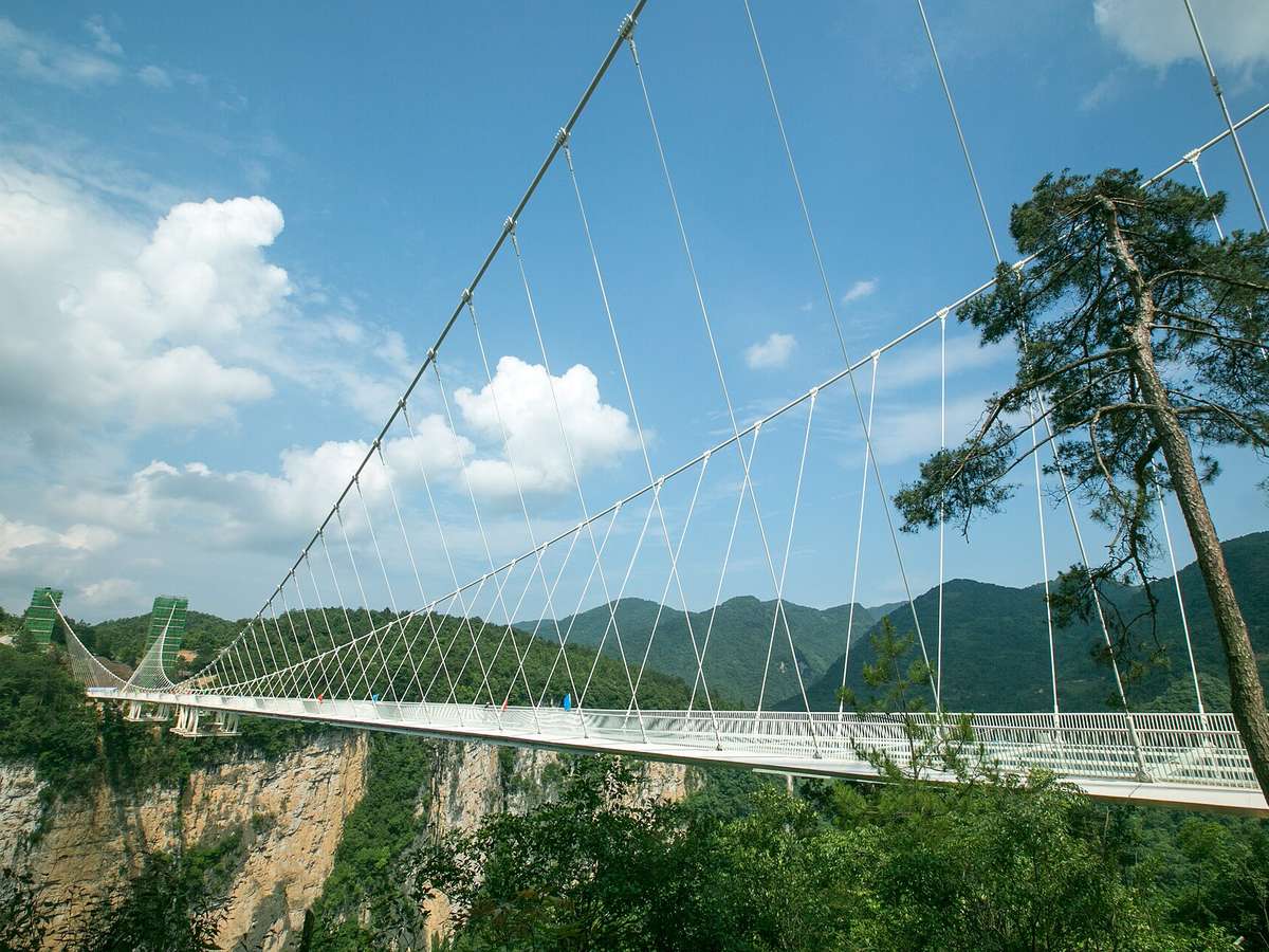 The glass deck of the Zhangjiajie Grand Canyon bridge